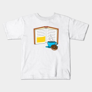 Book Coffee and Donut Cartoon Kids T-Shirt